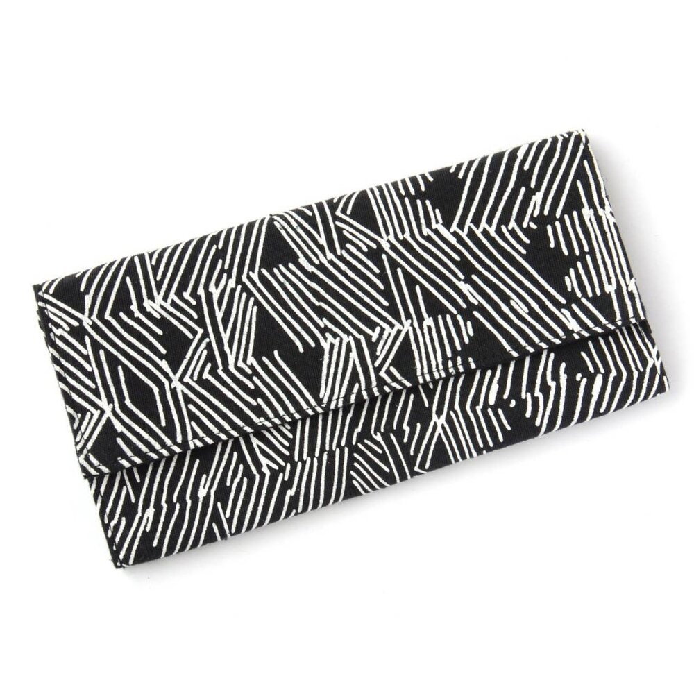 Fair Trade Wallet Black & White Screenprinted Organic Handwoven Cotton Clutch